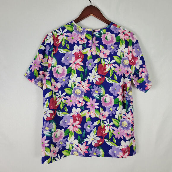 Kathie Lee Shirt Womens 6 Top Multicolor Floral Short Sleeve Round Keyhole Neck - Picture 2 of 10